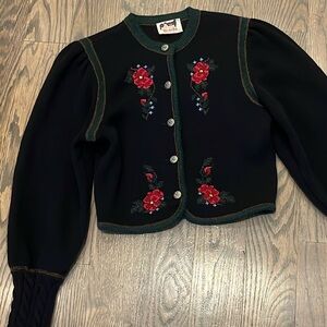 Vintage wool embroidered Austrian folk cardigan